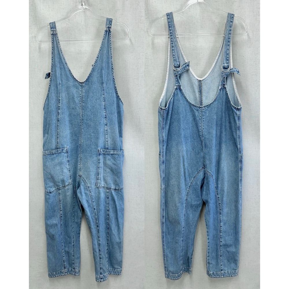 Free People High Roller Slouchy overalls in Kansas Cotton Blue Denim Size Medium - Picture 6 of 16